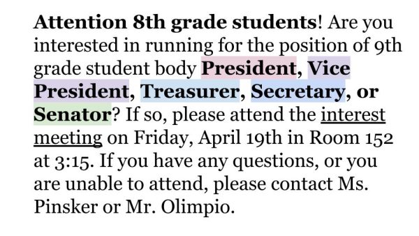 Attention 8th Grade Students!